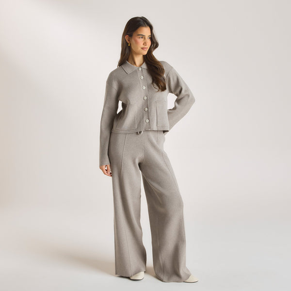 Lounge Underwear Wide Leg Knitted Trousers - Warm Grey