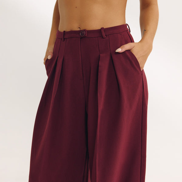 lounge underwear Wide-Leg Tailored Trousers - Cherry Lacquer