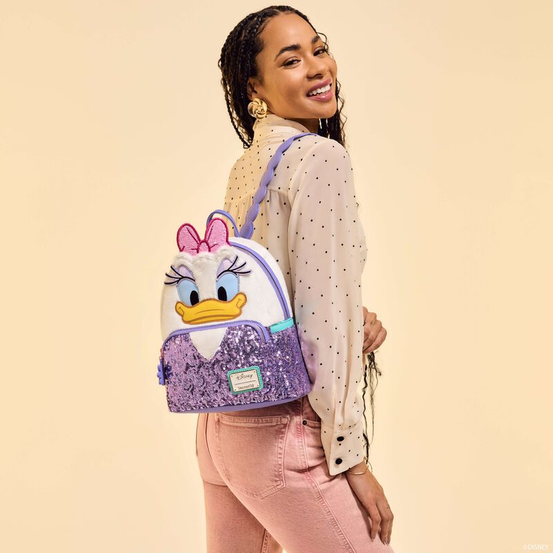 loungefly Daisy Duck 85th Anniversary Sequin Plush Cosplay Mini Backpack
