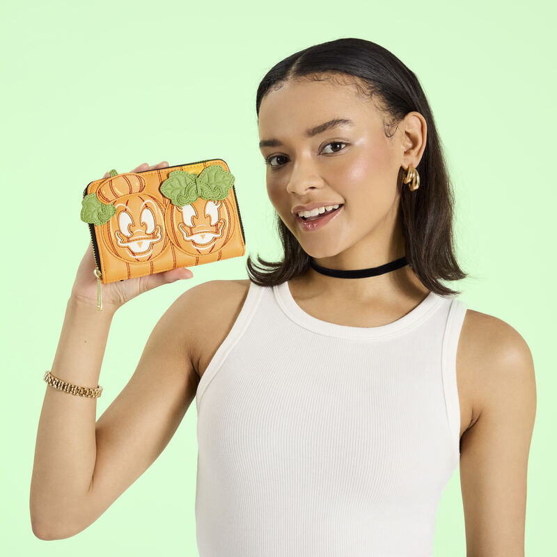 loungefly Donald & Daisy Jack-o'-Lantern Exclusive Glow Zip Around Wallet