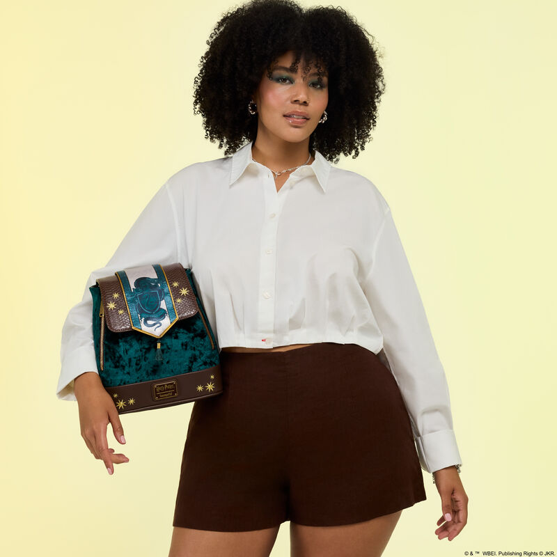 loungefly Exclusive Harry Potter Slytherin Banner Velvet Mini Backpack