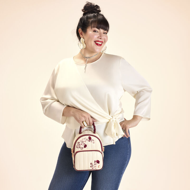loungefly Loungefly Cream & Red Floral Convertible Mini Backpack & Crossbody Bag