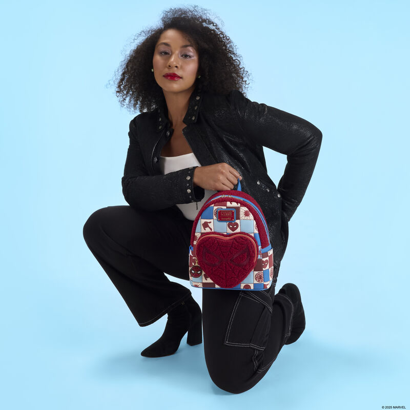 loungefly Spider-Man Sherpa Heart Mini Backpack