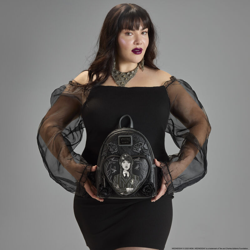 loungefly Wednesday Black Roses Mini Backpack