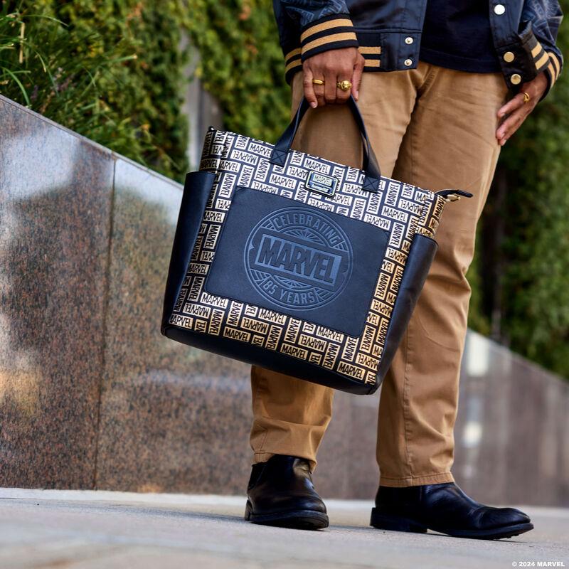 loungefly Marvel 85th Anniversary All-Over Print Logo Convertible Backpack & Tote Crossbody Bag