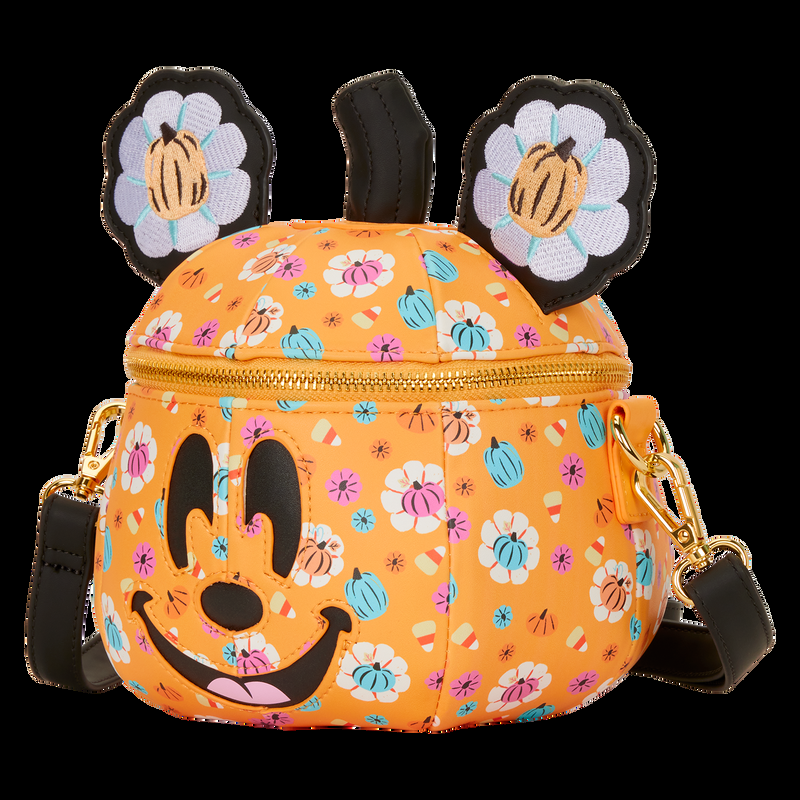 Loungefly Mickey Mouse Floral Pumpkin Head Glow Figural Crossbody Bag