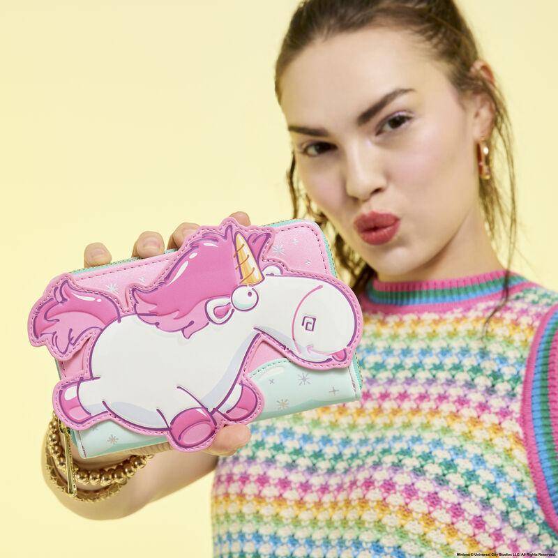 loungefly Minions Fluffy Unicorn Rainbow Glitter Zip Around Wallet