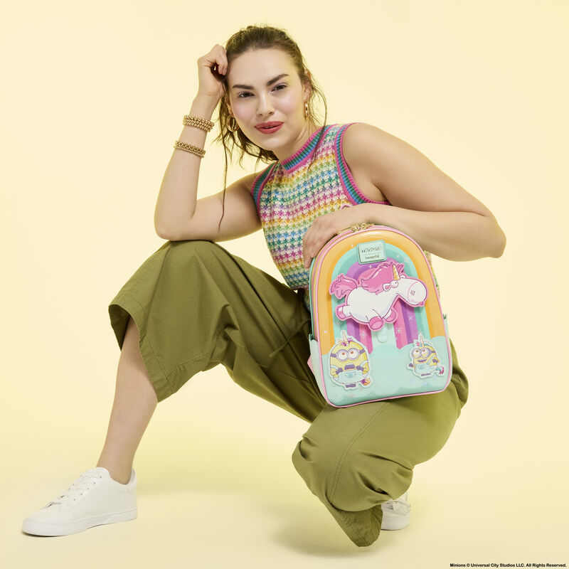 loungefly Minions Fluffy Unicorn Rainbow Mini Backpack