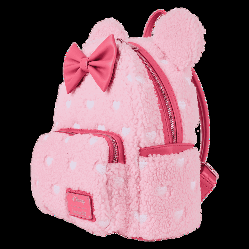 Loungefly Minnie Mouse Exclusive Hearts Strawberry Scented Sherpa Mini Backpack