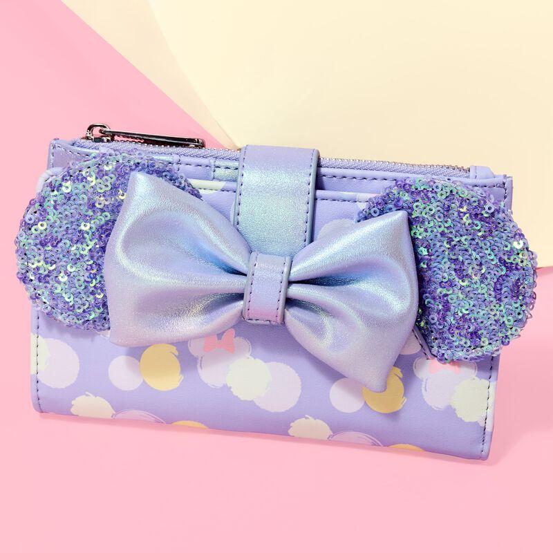 loungefly Minnie Mouse Exclusive Iridescent All-Over Print Sequin Ear Flap Wallet
