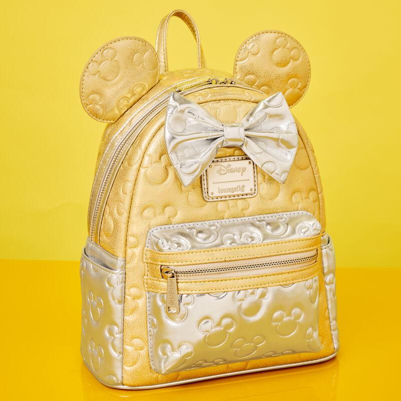 loungefly Minnie Mouse Exclusive Metallic Gold & Silver Quilted Mini Backpack