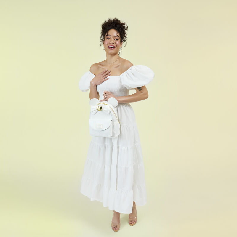 loungefly Minnie Mouse Iridescent Lace Wedding Mini Backpack