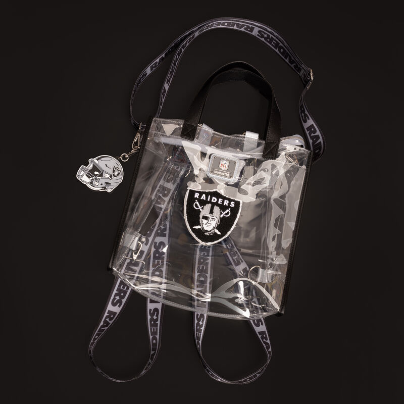 loungefly NFL Las Vegas Raiders Clear Convertible Backpack & Tote Crossbody Stadium Bag