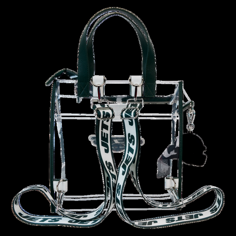 Loungefly NFL New York Jets Clear Convertible Backpack & Tote Crossbody Stadium Bag