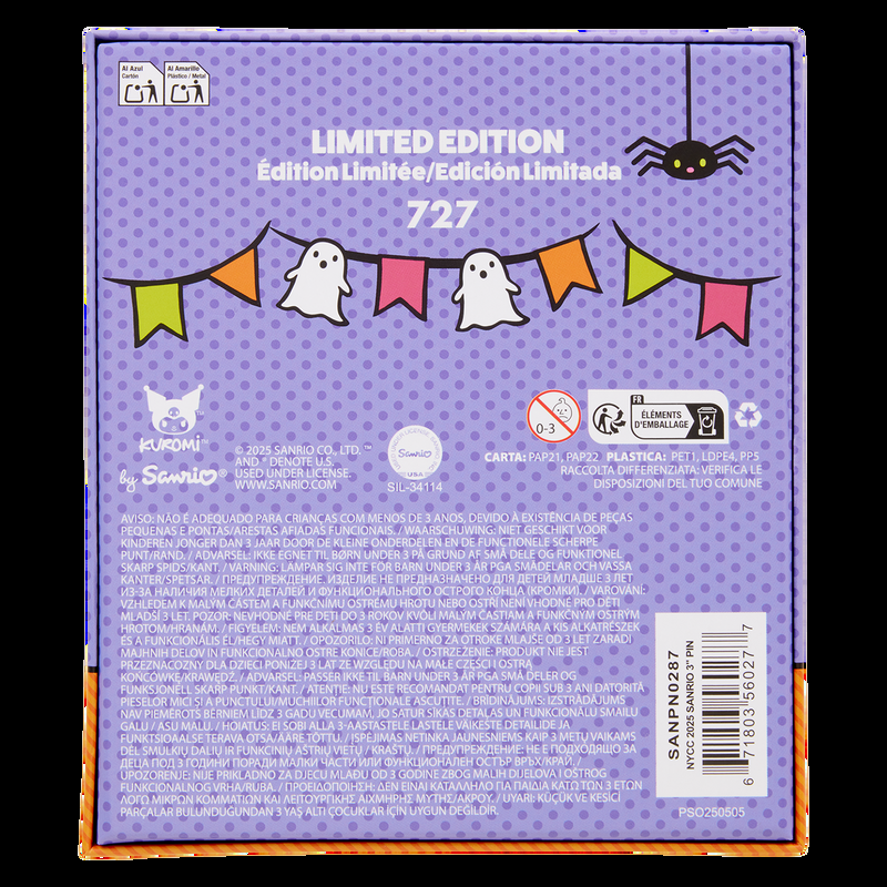 Loungefly NYCC Limited Edition Sanrio Kuromi 3" Collector Box Sliding Pin