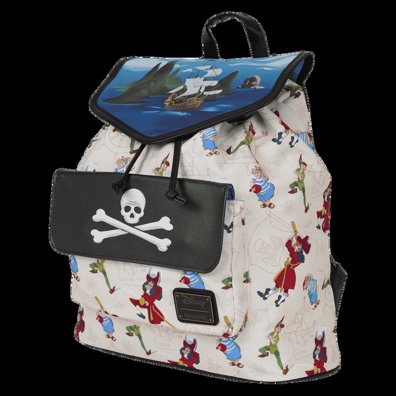loungefly Peter Pan Exclusive Captain Hook Pirate Ship Drawstring Full-Size Backpack
