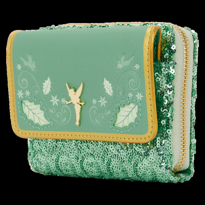 Loungefly Peter Pan Tinker Bell Holiday Sequin Tri-Fold Wallet