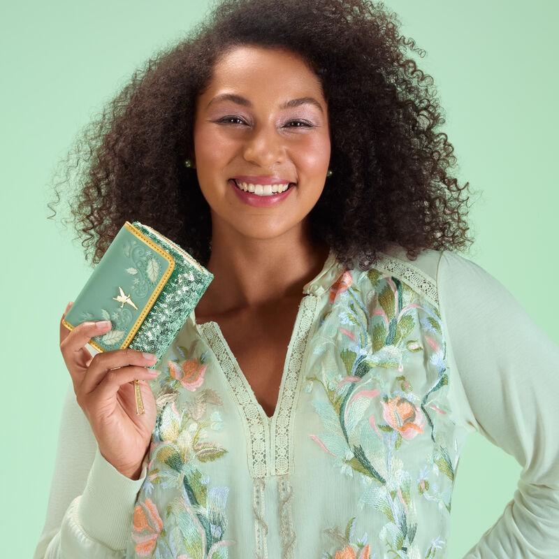 loungefly Peter Pan Tinker Bell Holiday Sequin Tri-Fold Wallet