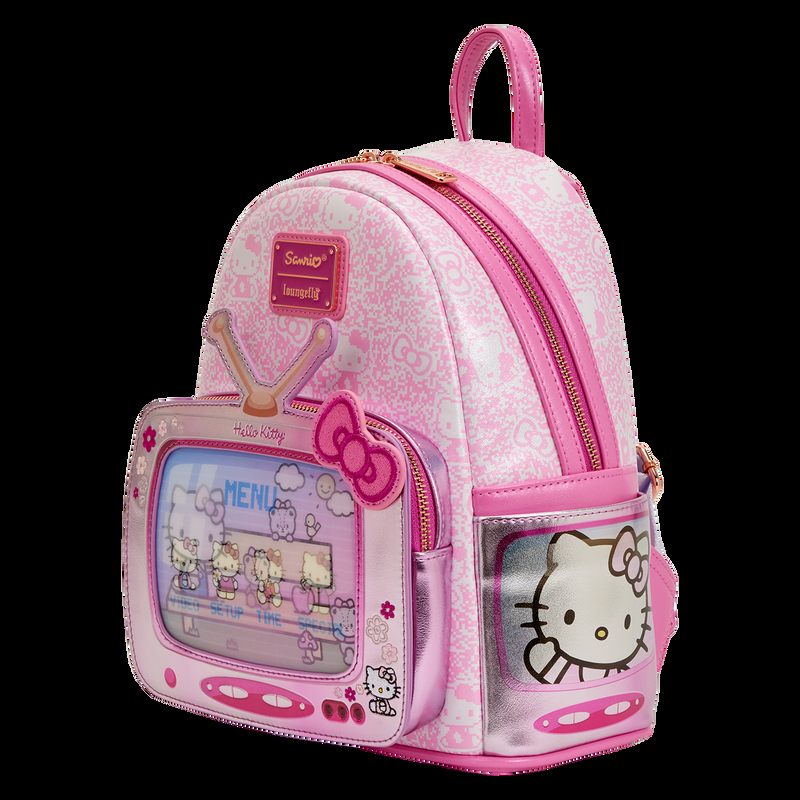 Loungefly Sanrio Exclusive Hello Kitty Vintage TV Lenticular Mini Backpack With Coin Bag