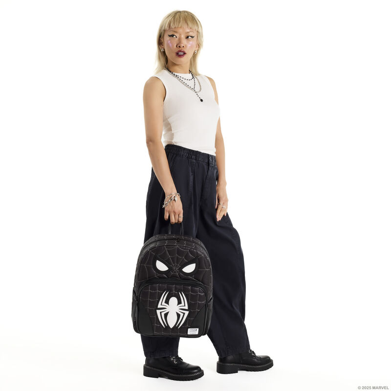 Loungefly Spider-Man Black & White Suit Cosplay Quilted Full-Size Backpack