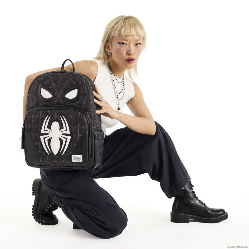 loungefly Spider-Man Black & White Suit Cosplay Quilted Full-Size Backpack