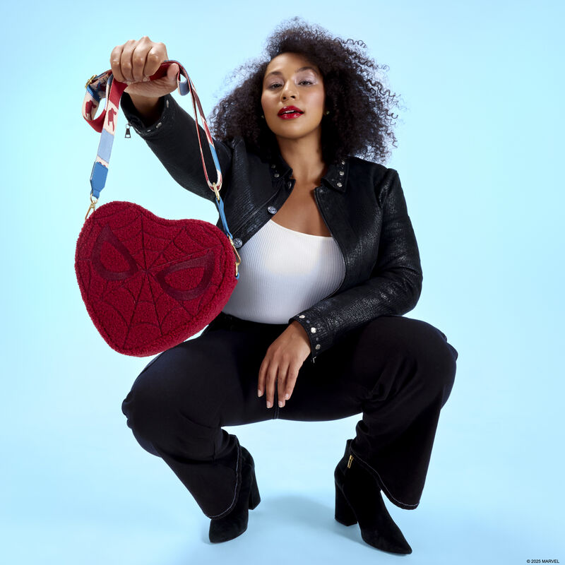 loungefly Spider-Man Sherpa Heart Shaped Crossbody Bag