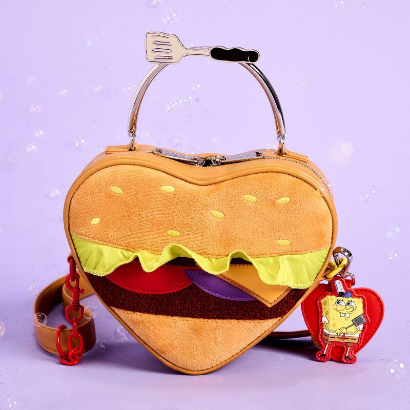 loungefly SpongeBob SquarePants Krabby Patty Plush Heart Figural Crossbody Bag