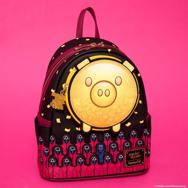loungefly Squid Game Piggy Bank Masked Men Glow Mini Backpack