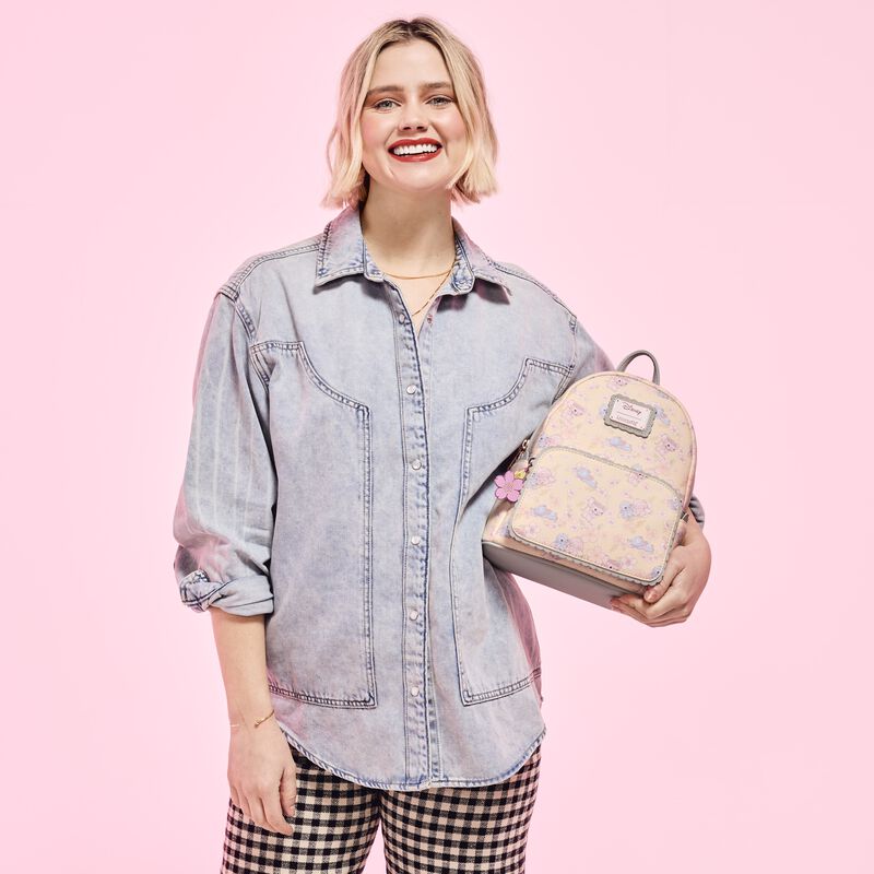 loungefly Stitch & Angel Cherry Blossom All-Over Print Mini Backpack