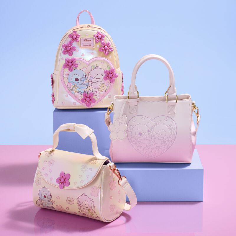 Loungefly Stitch & Angel Cherry Blossom Bow Handle Crossbody Bag