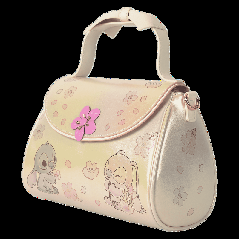 Loungefly Stitch & Angel Cherry Blossom Bow Handle Crossbody Bag