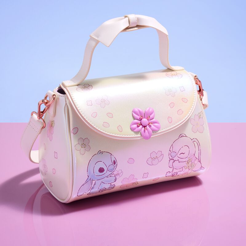 loungefly Stitch & Angel Cherry Blossom Bow Handle Crossbody Bag