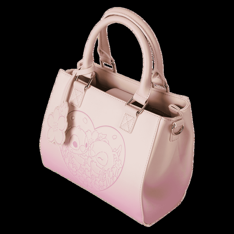 Loungefly Stitch & Angel Cherry Blossom Heart Crossbody Bag