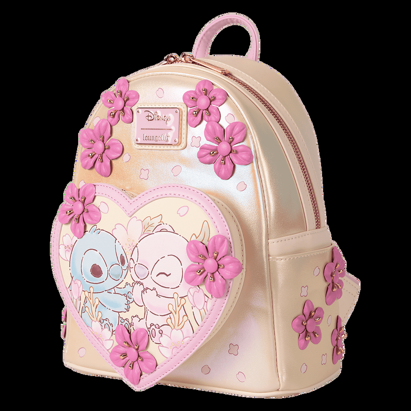 Loungefly Stitch & Angel Cherry Blossom Heart Mini Backpack