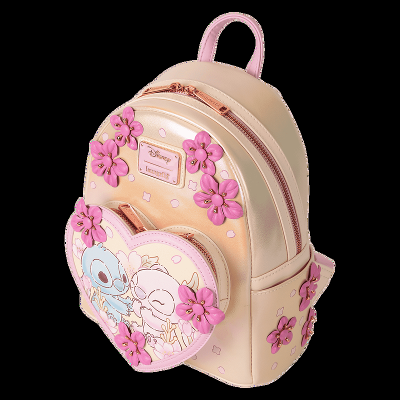 Loungefly Stitch & Angel Cherry Blossom Heart Mini Backpack