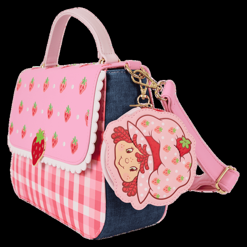 Loungefly Strawberry Shortcake Denim Gingham Crossbody Bag With Coin Bag