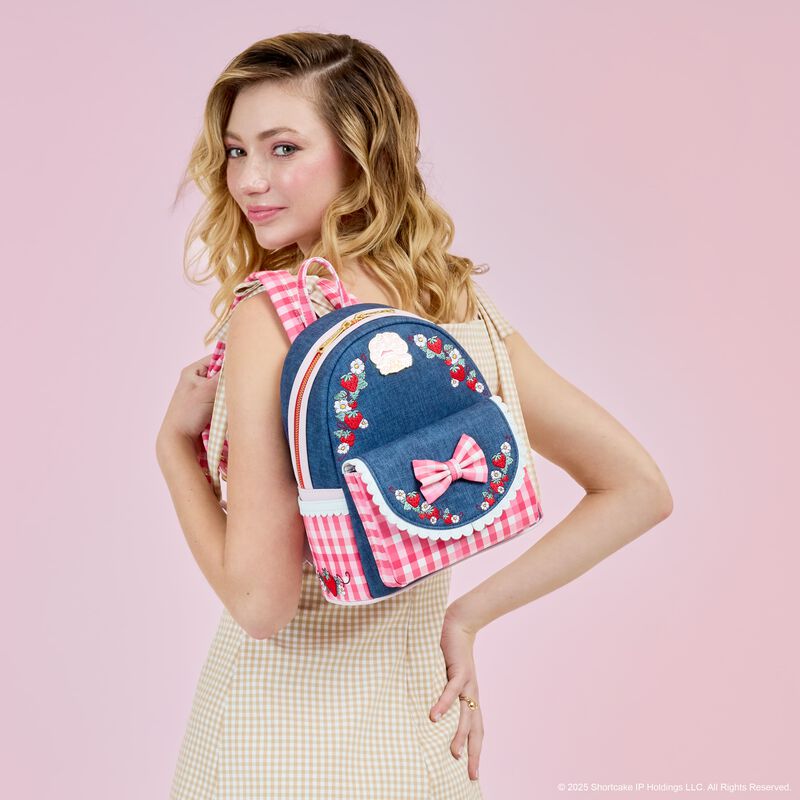 loungefly Strawberry Shortcake Denim Gingham Mini Backpack