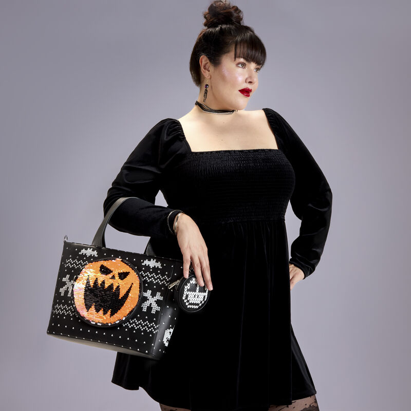 Loungefly The Nightmare Before Christmas Jack Skellington Reversible Sequins Tote Crossbody Bag With Coin Bag