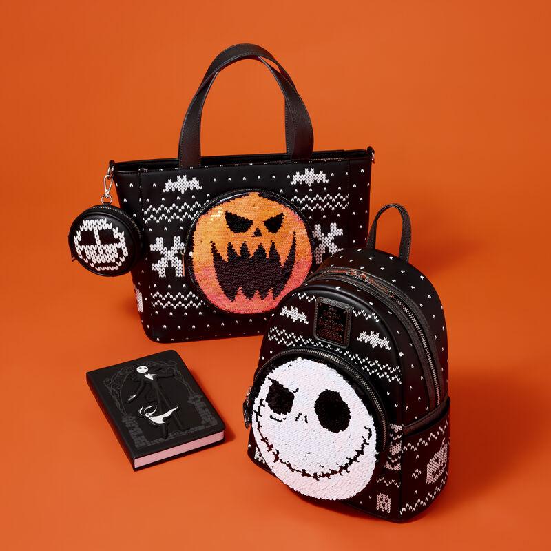 Loungefly The Nightmare Before Christmas Jack Skellington Reversible Sequins Tote Crossbody Bag With Coin Bag