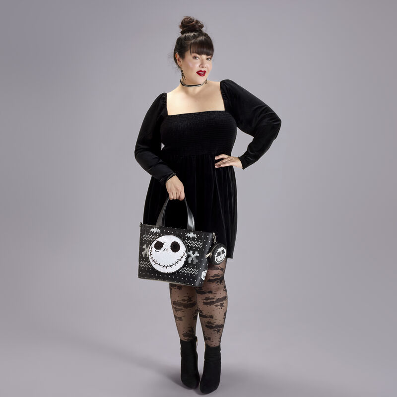 loungefly The Nightmare Before Christmas Jack Skellington Reversible Sequins Tote Crossbody Bag with Coin Bag