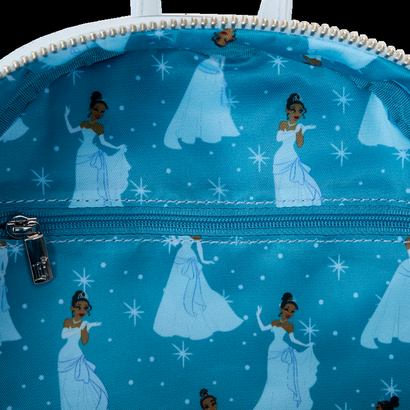 Loungefly The Princess And The Frog Tiana Blue Gown Glitter Cosplay Mini Backpack