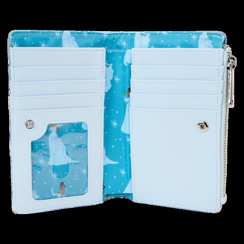 Loungefly The Princess And The Frog Tiana Blue Gown Glitter Cosplay Flap Wallet