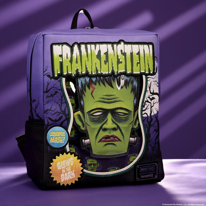 loungefly Universal Monsters Frankenstein Mask Glow Mini Backpack With Coin Bag