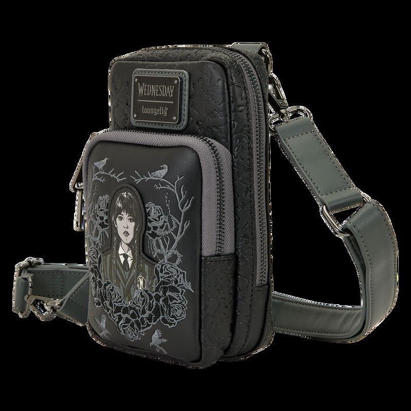 Loungefly Wednesday Black Roses Cell Phone Crossbody Bag With Coin Bag