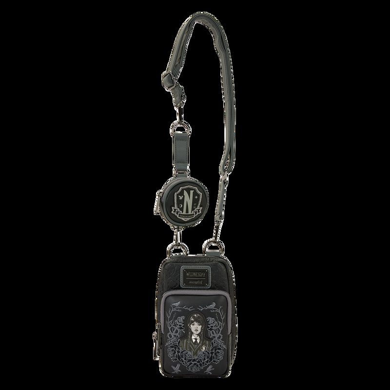 Loungefly Wednesday Black Roses Cell Phone Crossbody Bag With Coin Bag