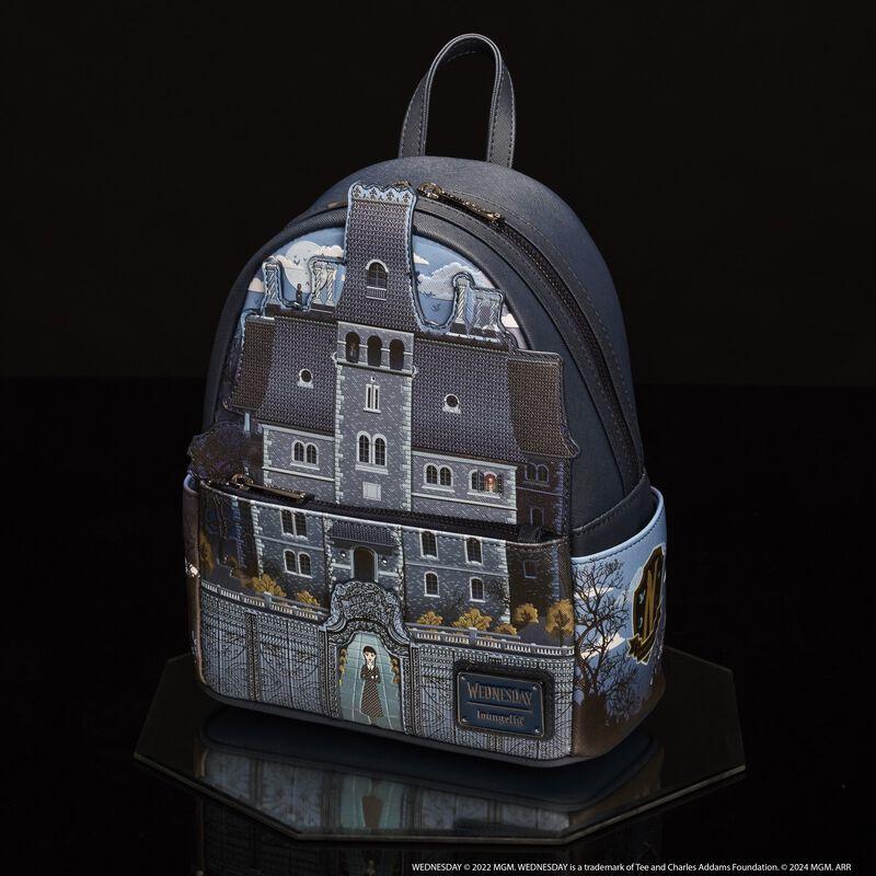 loungefly Wednesday Nevermore Academy Castle Glow Mini Backpack