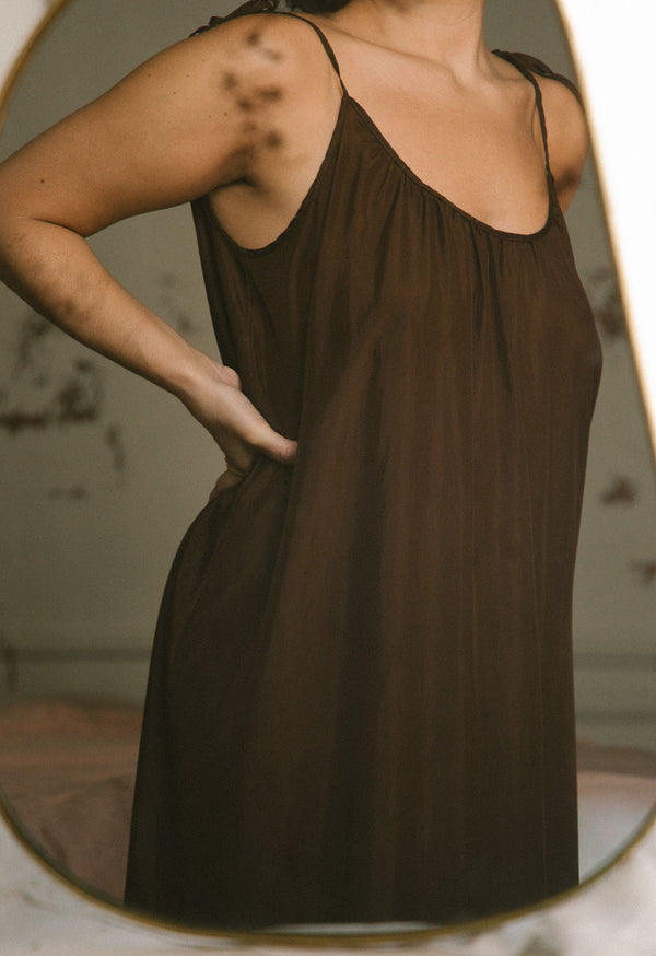 Loup Charmant Amelia Slip Dress In Chocolate Silk