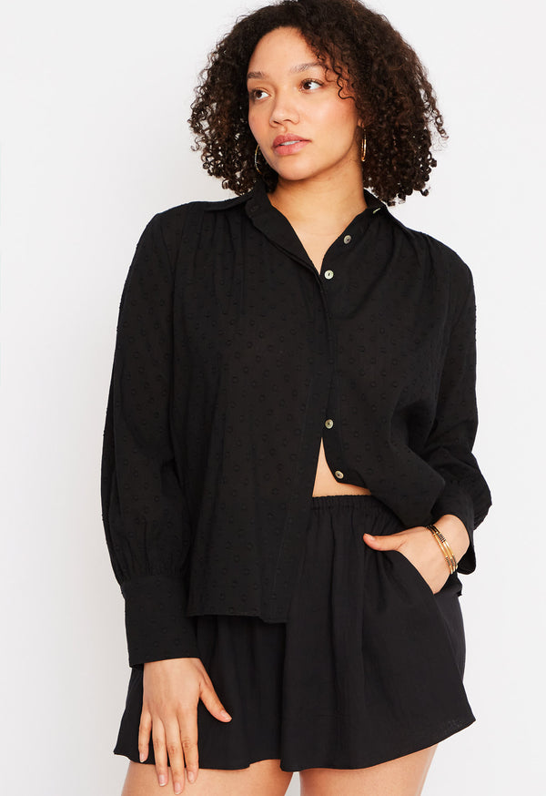 loup charmant Gaspé Blouse in Black Swiss Ellipse