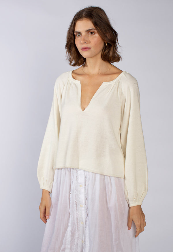 Loup Charmant Knitted Peasant Top In Cream