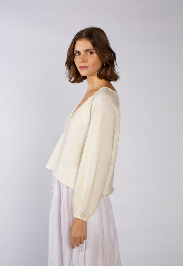 Loup Charmant Knitted Peasant Top In Cream